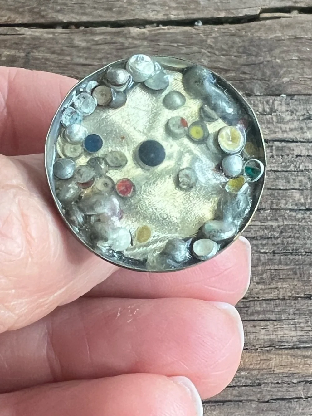 Handcrafted Silver-Tone Round Statement ring with Multicolor Accents